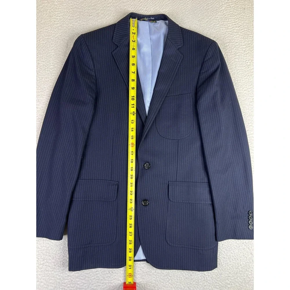 Lands' End Blazer Mens 38R Blue Pinstripe Wool Tailored Fit Sport Coat 2 Button
